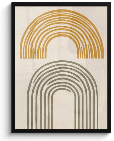 Poster in lijst - Fotolijst 50x70 cm - Posters - Bogen - Lijnen - Oranje - Minimalistisch - Posterlijst zwart - Decoratie - Wanddecoratie woonkamer - Muurdecoratie slaapkamer