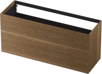 INK® wastafelonderkast 2 laden greeploos push to open echt hout met horizontaal gefreesd front 140x45x65cm, massief eiken aqua