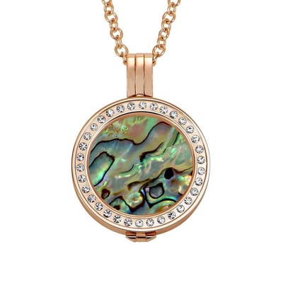 Quiges - Munthouder met Ketting en Munt 25mm Schelp Multi Groen - RVS Rose Goudkleurig met Zirkonia - EPRHZ167