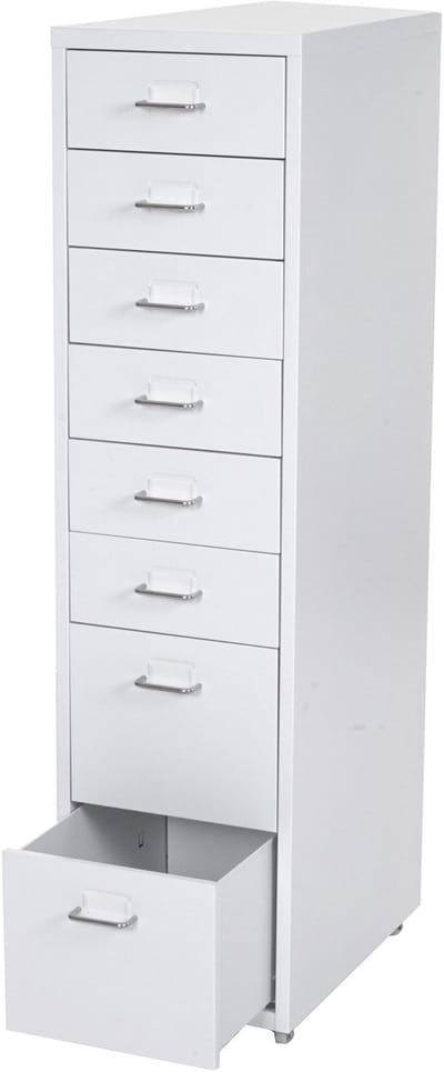 Rolcontainer Boston T851, ladekast stalen kast, 110x28x41cm 8 lades ~ wit