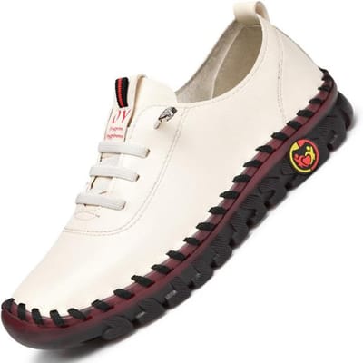 Nouvelles Chaussures Décontractées de Printemps pour Femmes Mocassins à Plateforme Lacets Ballerines en Cuir Slip-On Chaussures de Maman Mujer Zapatos Chaussure Femme 42 white