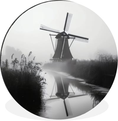 WallCircle - Wandcirkel - Muurcirkel - Molen - Weerspiegeling - Landschap - Water - Aluminium - Dibond - 30x30 cm - Binnen en Buiten
