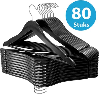 Kledinghangers - Kleerhangers - Broekhanger - 80 stuks - Hardhout - Kledinghangers voor Alle leeftijden - georganiseerde Kledingkast - Zwart