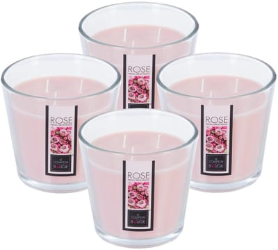 Atmosphera geurkaars - 4x - roos geur - 40 branduren - roze - in glas - aroma/geurkaars