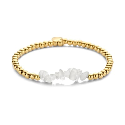 CO88 Collection 8CB-90827 Stalen Armband - Dames - Kralen - 3,7 mm Doorsnee - Wit Kristal Steentjes - Lengte 17,8 cm - Rekarmband - Goudkleurig