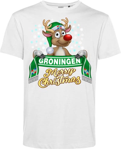 T-shirt Groningen | Foute Kersttrui Dames Heren | Kerstcadeau | FC Groningen supporter | Wit | maat XS