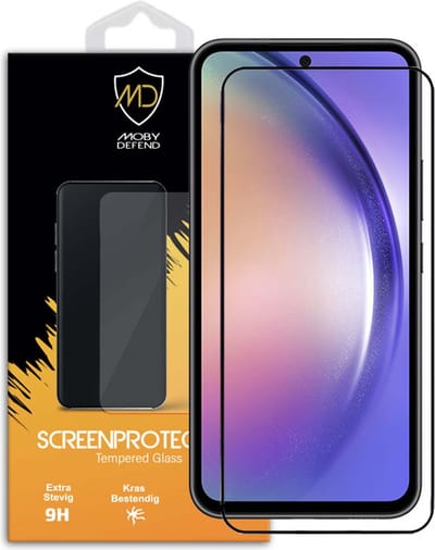 MobyDefend Screenprotector - Geschikt voor Samsung Galaxy A54 - Screensaver Met Zwarte Randen - Gehard Glas