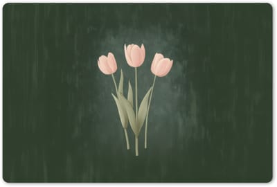 Placemats 45x30 cm - Placemat kunststof - 1 stuk - Tulpen - Liefde - Donkergroen - Borden onderleggers - Decoratie voor op tafel - Keuken tafeldecoratie accessoires - Vinyl onderlegger - Tafelversiering