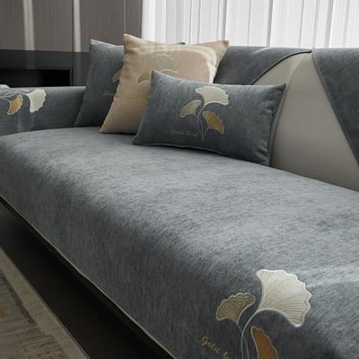 Nordic Chenille Bankhoes voor Woonkamer Ginkgo Borduurwerk Bankkussen L-vormige Bankhanddoek Antislip Bankleuning Armleuning 70x70cm 1pcs