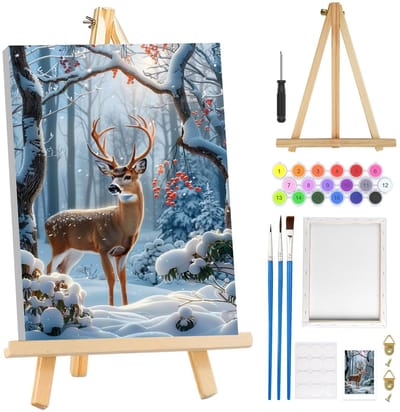 Cosensi- Schilderen op Nummer Volwassenen - Kerstmis Hert - Met Lijst - Houten Ezel - Canvas Set - 8 x 12 Inch - Schilderkit