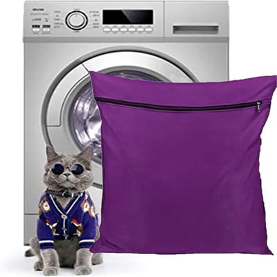 Waszak voor Huisdieren - Voorkom Verstoppen van de Wasmachine - Geschikt voor Honden, Katten en Dekens - Ideaal voor Huisdierbedden en Kleding (Paars)