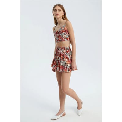 Bloemen Hoge Taille Elastische Taille Ruches Short