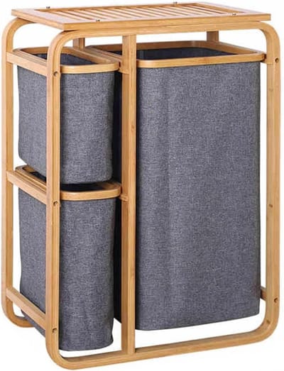 Bamboe wasmand - Kleding Sorteerder - Was Sorteren - Met Opbergplank - 100L Capaciteit - Grijs