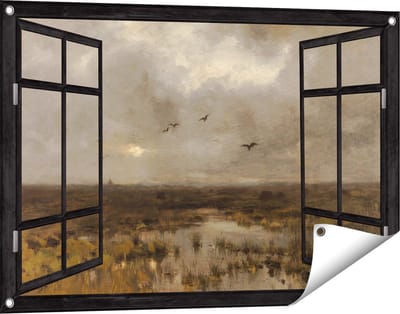 Gards Tuinposter Doorkijk Het Moeras - Anton Mauve - 90x60 cm - Tuindoek - Tuindecoratie - Wanddecoratie buiten - Tuinschilderij