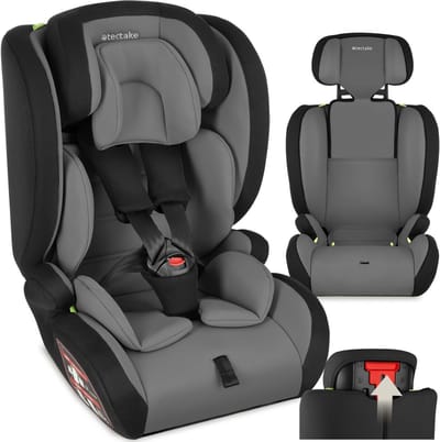 tectake® Kinderzitje en Zitverhoging - Met Zijbescherming - ECE R129/03 i-Size - 5-puntsgordel Autostoel - Autostoeltje - Veiligheidszitje met Uitneembaar Kussen - Max. 36 kg - Voor Kinderen van 76-150 cm - Donkergrijs