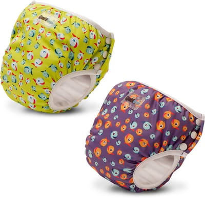 Bambinex Lucky Green + Lucky Purple - Wasbare Zwemluier/Oefenbroekje XS - Oeko Tex Gecertificeerd - Sneldrogend - Inclusief Printjes