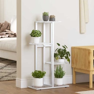 vidaXL - Bloemenstandaard - met - 4 - lagen - 43x22x76 - cm - metaal - wit