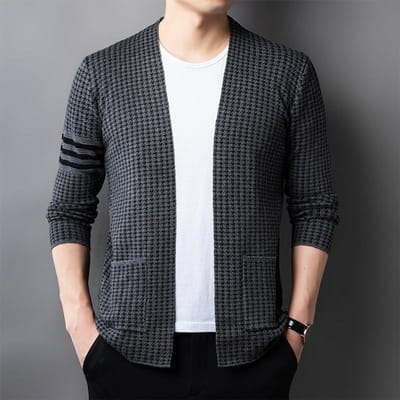 Nieuwe Stijl Lente en Herfst Gebreid Vest met Lange Mouwen voor Jonge en Middelbare Mannen, Slank en Knap Basis Vest Jas 4XL white