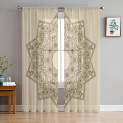 Traditionele Perzisch Arabisch Turks Islamitische Transparante Gordijnen voor Woonkamer Tule Raamgordijn Slaapkamer Keuken Sluier Draperieën 135W x 160H(cm)