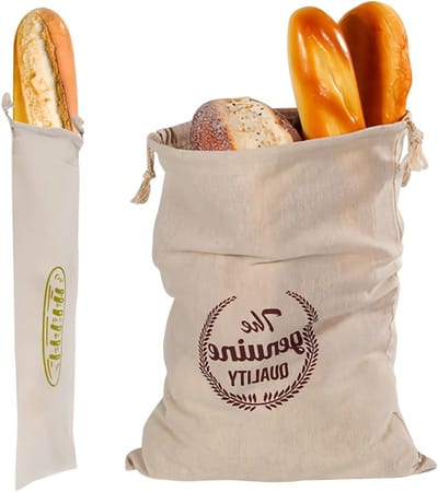 Herbruikbare linnen broodzakken met trekkoord voor baguettes, zelfgebakken brood en voedselopslag - Set van 2