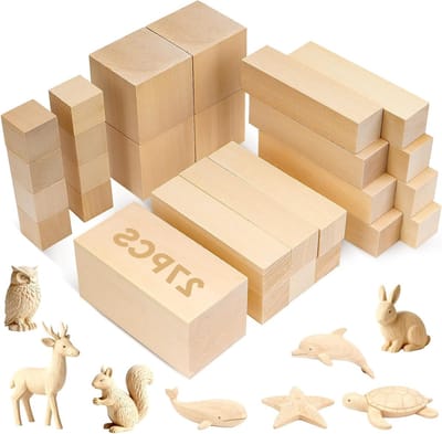 Houten Snijblokken Set van 27 Stukken, Diverse Maten voor Creatief Houtbewerken, Ideaal voor Kinderen en Beginners