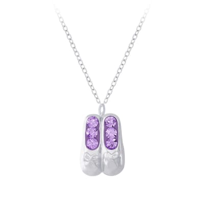 Joy|S - Zilveren ballet ballerina schoentjes hanger met ketting 36 cm + 5 cm kristal paars