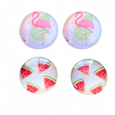 2 paar- clip oorbellen-Flamingo-Meloen-roze- wit- geen gaatje- Charme Bijoux