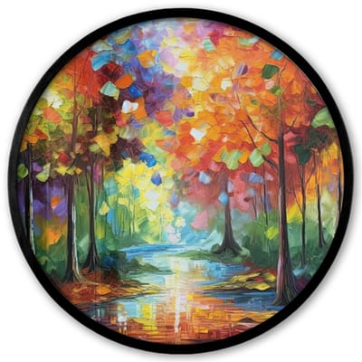Poster in lijst Rond - Fotolijst 40x40 cm - Posters - Landschap - Bos - Kleuren - Natuur - Ronde posterlijst zwart - Decoratie - Wanddecoratie woonkamer - Muurdecoratie slaapkamer