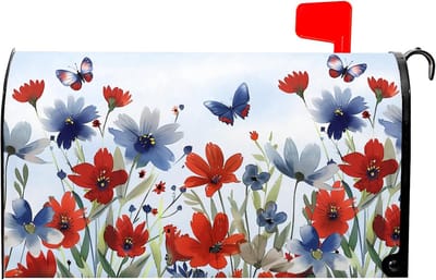 Brievenbushoes Patriottisch - Brievenbus Decoratie - Buiten Tuin Decoratie - Magnetische Bevestiging - 51 x 45 cm - Rood Blauw Bloemen