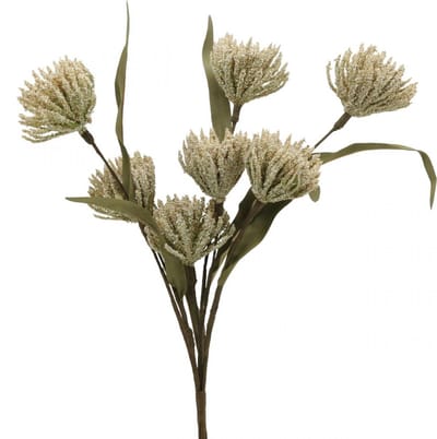 Kunstbloem met 6 bloesems gevlokt beige groen bos van 3 H38cm