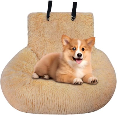 Honden Autostoel - Verhoogd Zitje - Veilig Reizen - Zacht Pluche Materiaal - 60x60cm - Abrikoos