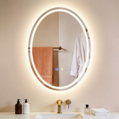NETTLIFE Ovale Badspiegel Met LED | 60x80cm | IP44 | Touch-Schakelaar Ontwasfunctie | Dimbaar 3000K-6500K