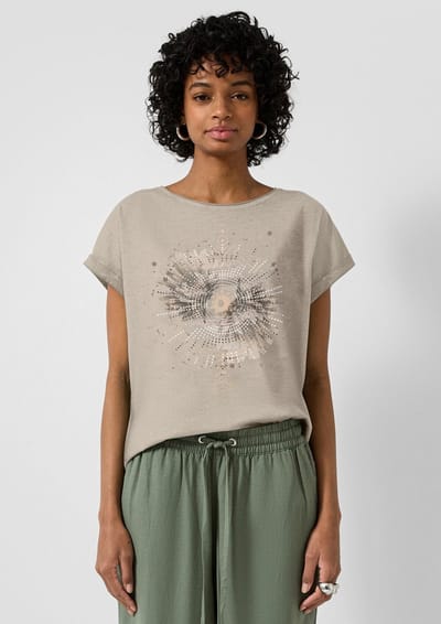 Q/S designed by - Dames t-shirt - Maat XXL - Vrouwen - Bruin - katoen