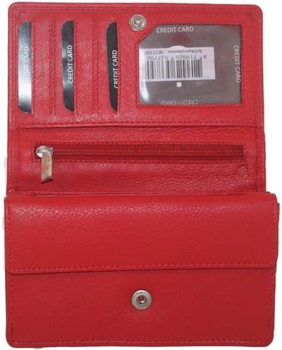 OI rode leren Europortemonnee met bak voor kleingeld / harmonicaportemonnee met groot muntvak / damesbeurs met soufflé / Beveiligd tegen skimmen / rood / 135R