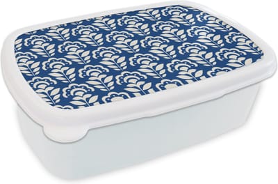 Broodtrommel Wit - Lunchbox Zonnebloem - Blauw - Design - Brooddoos 18x12x6 cm - Brood lunch box - Broodtrommels voor kinderen en volwassenen