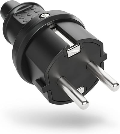 Rubberen stekker, anti-kromming, 250 V, 16 A, IP22, binnenshuis gebruik, zwart