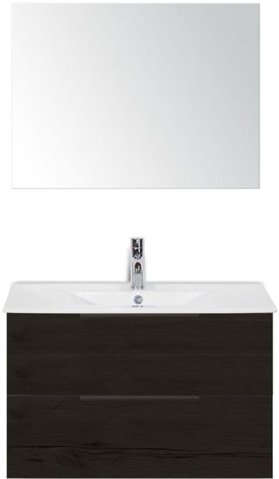 Seville Badmeubelset 80 cm - Black Oak Edge Greep - Wastafel Enjoy met Spiegel