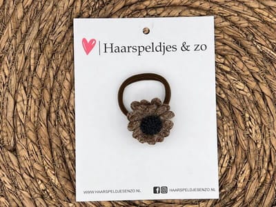 Elastiek - per stuk - hippe kleuren - met bloem - meisjes - blossem - bruin