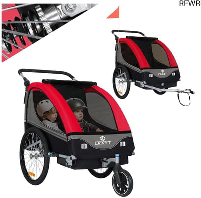RFWR® 2-in-1 Kinderaanhanger en Jogger met Draaibaar Voorwiel en Vering, Rood