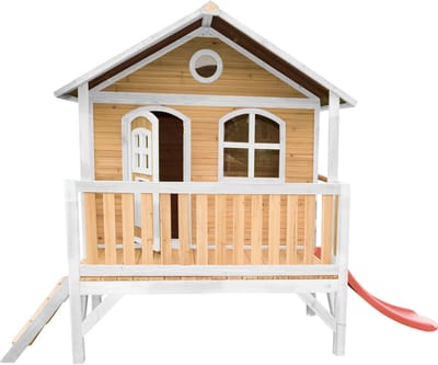 AXI Stef Speelhuis in Bruin/Wit - Met Verdieping en Rode Glijbaan - Speelhuisje voor de tuin / buiten - FSC hout - Speeltoestel voor kinderen