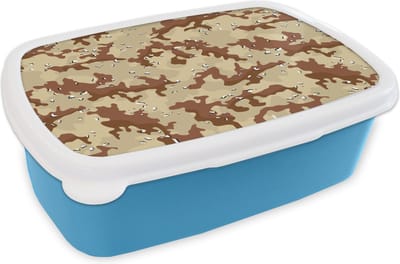 Broodtrommel Blauw - Lunchbox - Brooddoos - Camouflage - Woestijn - Patronen - 18x12x6 cm - Kinderen - Jongen