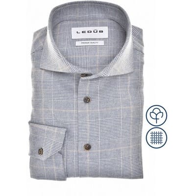 Ledûb Overhemd Allover Multi Check Fine Cotton Flanel Midden Blauw / male