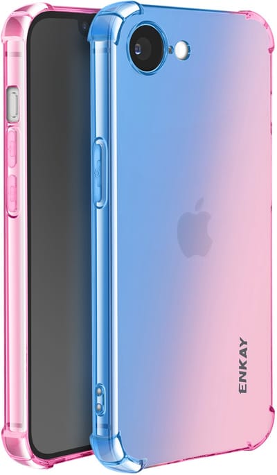ENKAY, Siliconen hoesje Geschikt voor Apple iPhone 16e met kleurverloop, Blauw / Roze