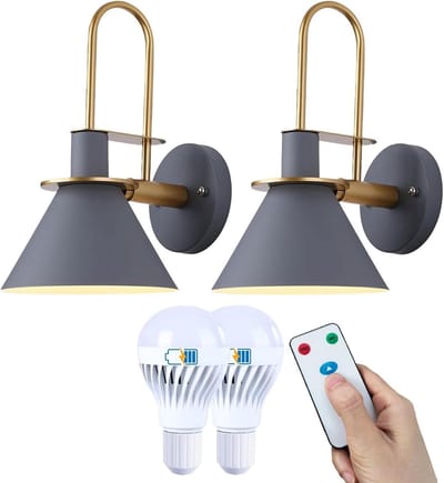 Draadloze Wandkandelaars - Batterijlampen Set - Extra Verlichting Creëren - Eenvoudige Installatie - 31.2 cm Hoog - Grijs