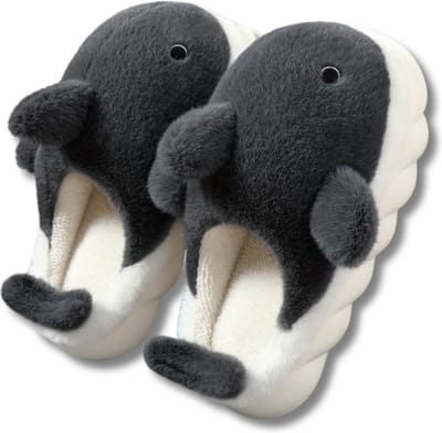 Livano Pantoffels - Sloffen - Slippers - Warme Pantoffels - Dames - Heren - Pluche - Maat 36 En 37 - Haai - Zwart