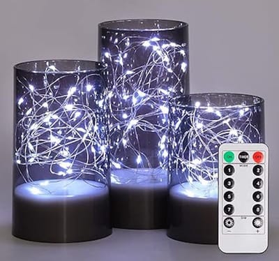LED Kaarsen 3 stuks-Glimmend kaarsen Batterijkaarsen, -afstandsbediening en timer-Grijs