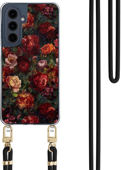Casimoda® hoesje met zwart koord - Geschikt voor Samsung A16 - Floral Garden - Afneembaar koord - TPU/polycarbonaat - Rood