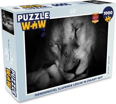 Puzzel Dierenprofiel slapende leeuw in zwart-wit - Legpuzzel - Puzzel 1000 stukjes volwassenen