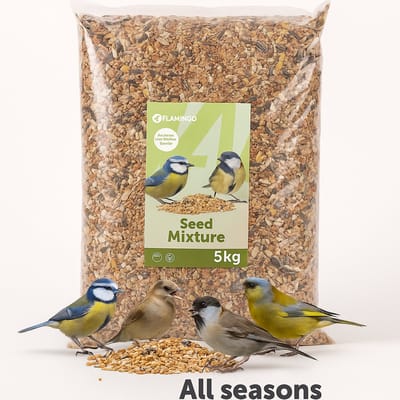 Vogelvoer – Flamingo Four Seasons Zaadmengsel – buitenvogels – 5 kg – natuurlijk zaadmengsel voor tuinvogels – geschikt voor elk seizoen – Europese kwaliteit