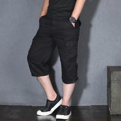 Heren Capri Broeken met Meerdere Zakken Cargo Broeken Casual Middelbare Leeftijd Mannen Shorts Broek voor Man Man Cropped Broeken XXL zwart